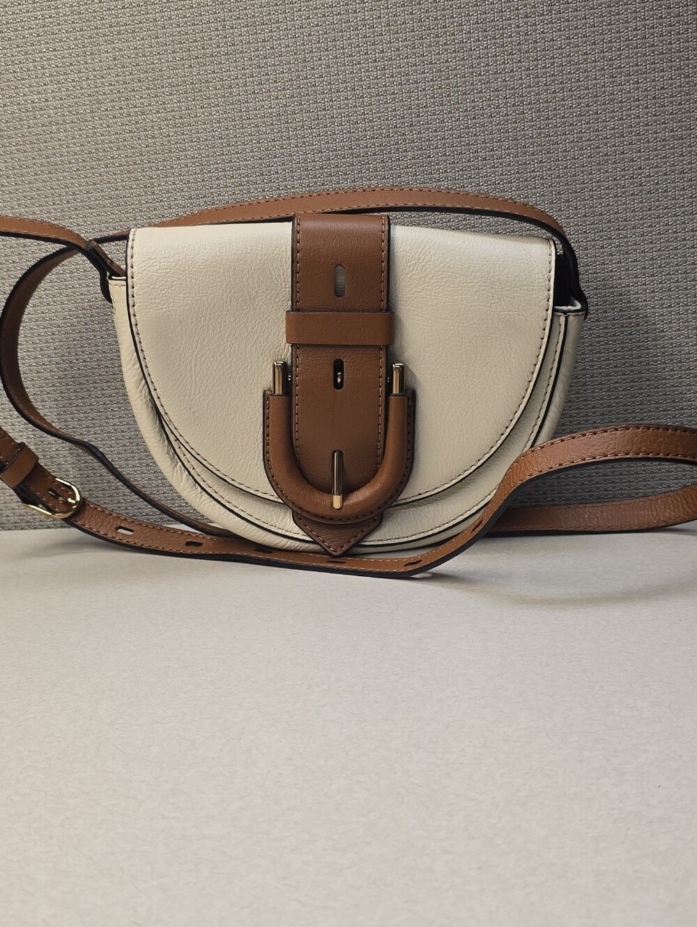 Fossil Bone Cream Leather Harwell Mini Flap Crossbody Bag Saddle Equestrian - Picture 3 of 10